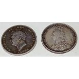 A 1826 Shilling and 1887 Shilling