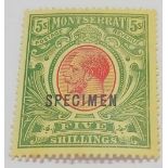 MONTSERRAT 1914. G5 5/- v.l.h. optd. SPECIMEN. SG 48a. Cat £95 FINE stamp