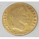 A gold French 5 Francs 1866