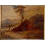 H WILLIAMS - Figure in river landscape - 17.5x22. Signed