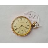 A gents rolled gold pocket watch by WALTHAM with seconds dial - w/o