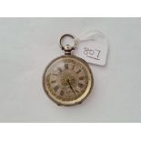 A gents silver pocket watch with silvered dial - seconds dial hands missing