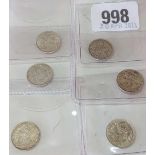 Silver Threepences 1914-1919 six coins