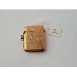 A GOOD ENGRAVED VESTA CASE - CHESTER BY T & S IN 9CT - 12.3gms