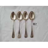 Four Georgian plain oep pattern tea spoons London 1830 3 by WT 92 gms