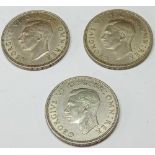 Three "Scottish" Shillings 1949,50,51. Good grade