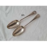 A pair of George II table spoons oep Pattern London 1753 by script LP? 115 gms