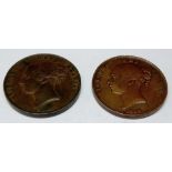 Victoria copper pennies, 1851 (x2)
