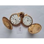 Two gents rolled gold hunter pocket watches - both by WALTHAM & both with seconds dials