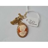 A cameo pendant necklace in 9ct - 3.3gms