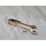 A pair of early Victorian fiddle pattern sugar tongs London 1840 by SH DC 32 gms