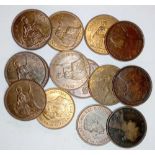 Bronze pennies (x14), 1888 to 1949, fine to uncirculaed condition