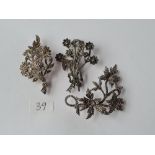 Three silver and marcasite brooches