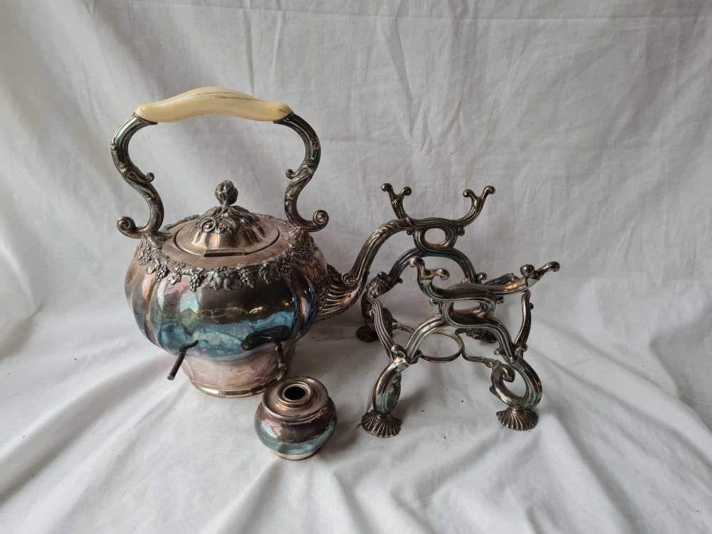 A Victorian spirit kettle on stand with shell feet (one side support inside) 16 inches high - Image 2 of 2