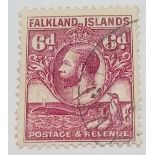 FALKLANDS SG121 (1929). 6d purple. Fine usedd. Cat £19