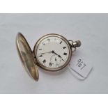 A gents silver hunter pocket watch with seconds dial - w/o
