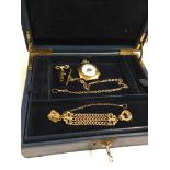 A antique yellow metal suffragette votes for women pocket watch, chatelaine & box lockable with