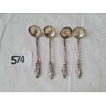 A set of 4 salts spoons with apostle finials B'ham 1892 by GU