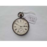 A silver pocket watch with seconds dial but cracked face