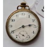 A gents rolled gold pocket watch with seconds sweep - w/o