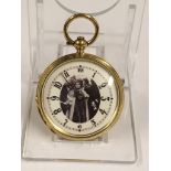 A antique yellow metal suffragette pocket watch (Emmeline Pankhurst) key wound, working & in good