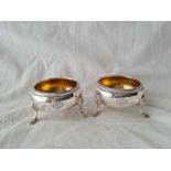 A good heavy pair of Georgian style salts gilt interiors London 1911 by HS 168 gms