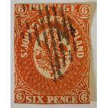 NEWFOUNDLAND SG6 (1857). 6d scarlet vermilion. Clean used copy/ no margins. Cat £4750