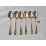 A set of 6 Georgian bright cut teaspoons London 1788