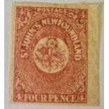 NEWFOUNDLAND SG18 (1862). 4d roselake mint. 4 good margins. Cat £50
