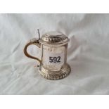 A good Victorian tankard shaped mustard pot with BGL 3 inches high London 1888 by WW 104 gms exc