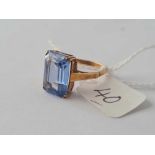 Rectangular blue stone 9ct ring size M 3.9g