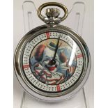 Vintage clown spinning gambling gaming pocket watch ( working ) When wound the mechanical arm
