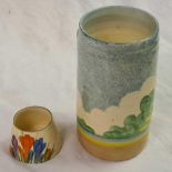 A Clarice Cliff spill vase 5 inches high and a crocus pattern salt