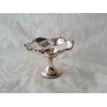 A small pedestal dish with shaped scroll rim 3 1/2 inches wide B'ham 1909 by WA