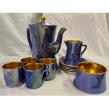A blue and gilt bordered Carlton ware coffee set with 4 coffee cups 5 saucers etc.