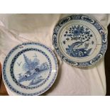 Two damaged 18th century Delph plates 12 inches dia