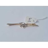 Gold mounted diamond bar brooch (2stones out) 6.5cm long 5.9g