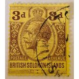 BRITISH SOLOMONS SG28, scarce 3d Mult Crown. Fine used copy. Cat £140