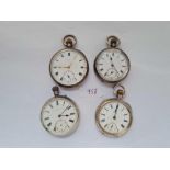 Four gents silver pocket watches with seconds dials (one dial broken)