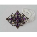 Arts and crafts silver set purple amethyst and pearl brooch