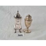 A Georgian style urn pepper London 1908 and another 93 gms