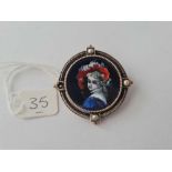 19thc circular enamelled brooch of a period lady