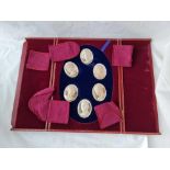 A boxed set of six limited edition oval cameos of the Royal family by John Pinches - 260 g. net