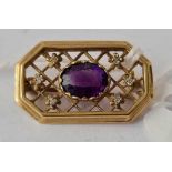 A vintage amethyst and diamond brooch 9ct - 3.5 gms