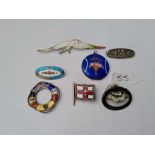 A quantity of assorted silver and enamel brooches pendants etc. some af