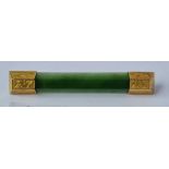 Gold mounted Nephrite oblong brooch