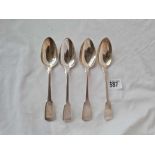 A set of four plain fiddle pattern Georgian dessert spoons - London 1815 by TP EF - 143 g.
