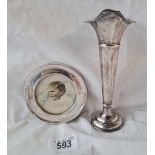 A Circular photo frame - 3.5" high - London 1903 and a spill vase - 6" high - Sheffield 1896