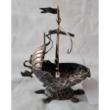 A continental silver .800 Galleon on tortoise shaped base - 4" high - 63 g.