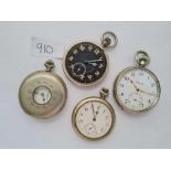 A metal cased Zenith gents half hunter pocket watch and 3 other metal pocket watches